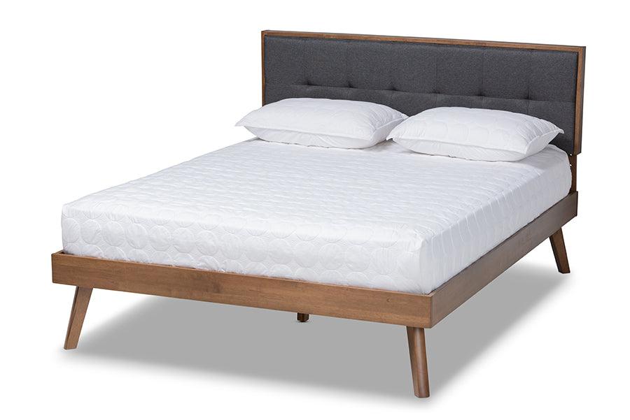 Alke Mid-Century Modern Dark Fabric Upholstered Finished Wood Platform Bed