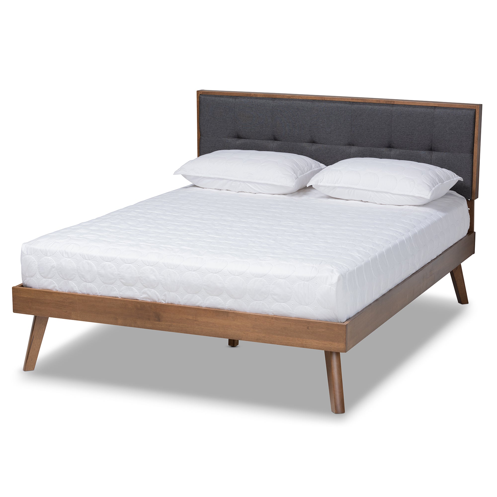 Alke Mid-Century Modern Fabric Upholstered Finished Wood Platform Bed