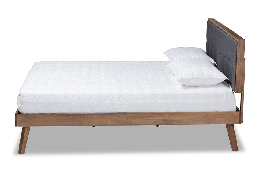 Alke Mid-Century Modern Fabric Upholstered Finished Wood Platform Bed