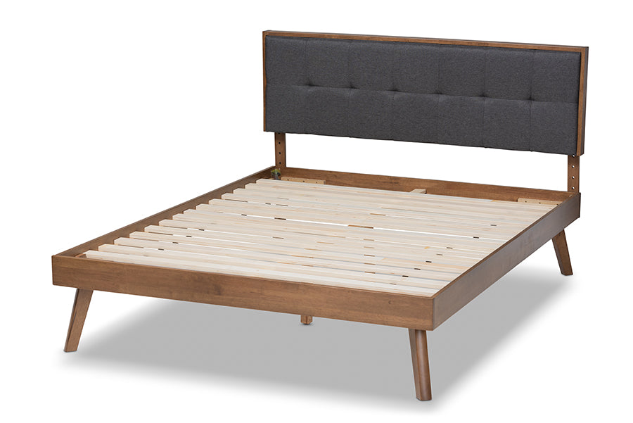 Alke Mid-Century Modern Fabric Upholstered Finished Wood Platform Bed