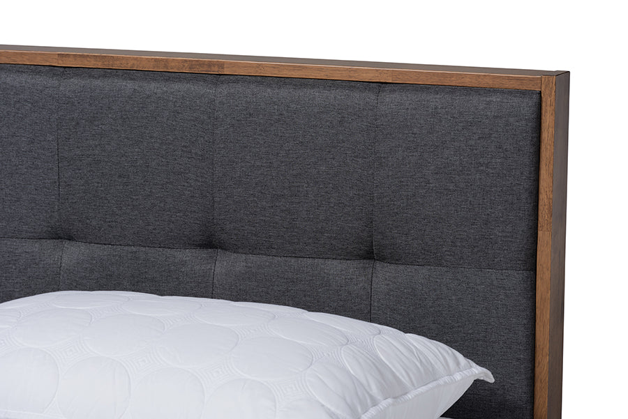 Alke Mid-Century Modern Fabric Upholstered Finished Wood Platform Bed