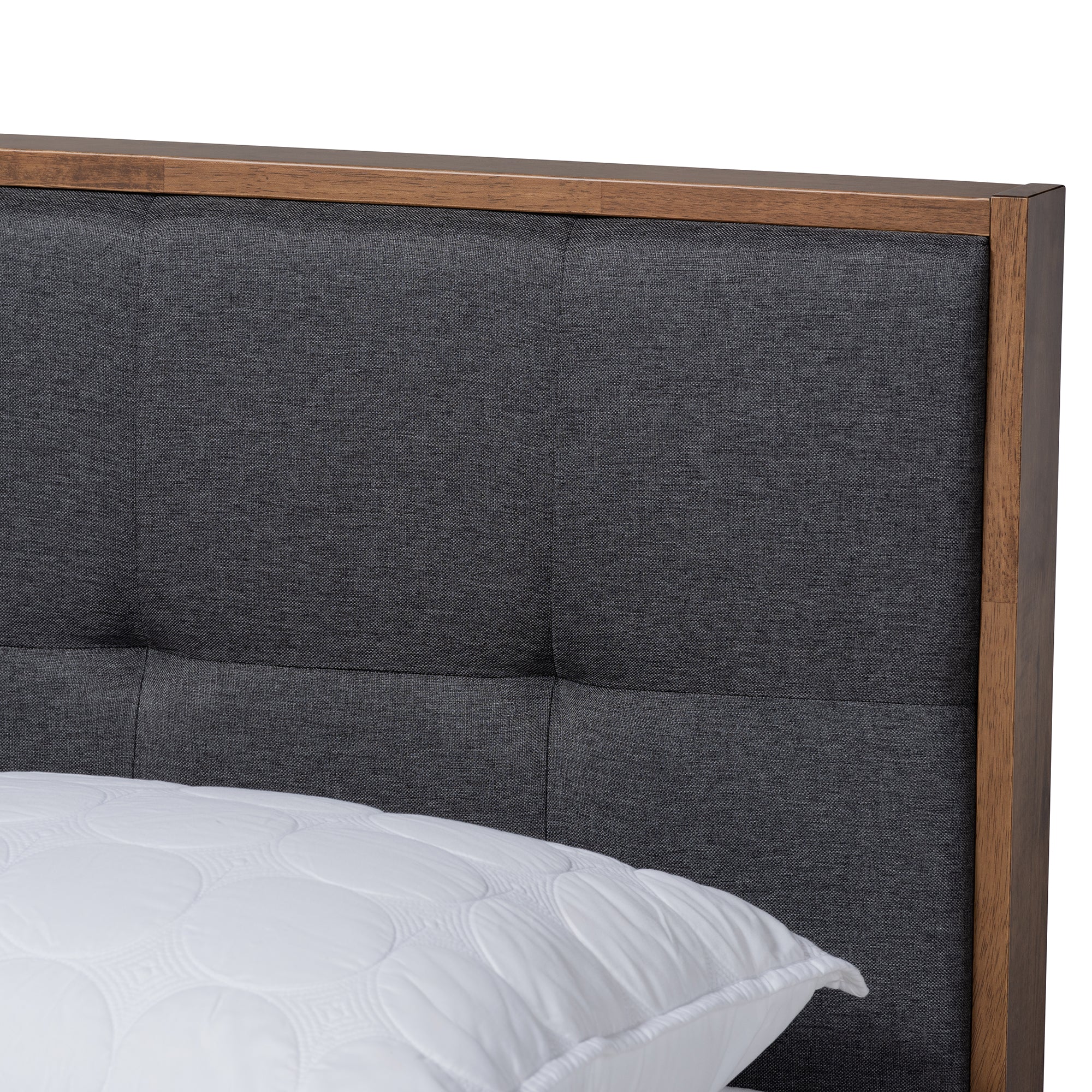 Alke Mid-Century Modern Fabric Upholstered Finished Wood Platform Bed