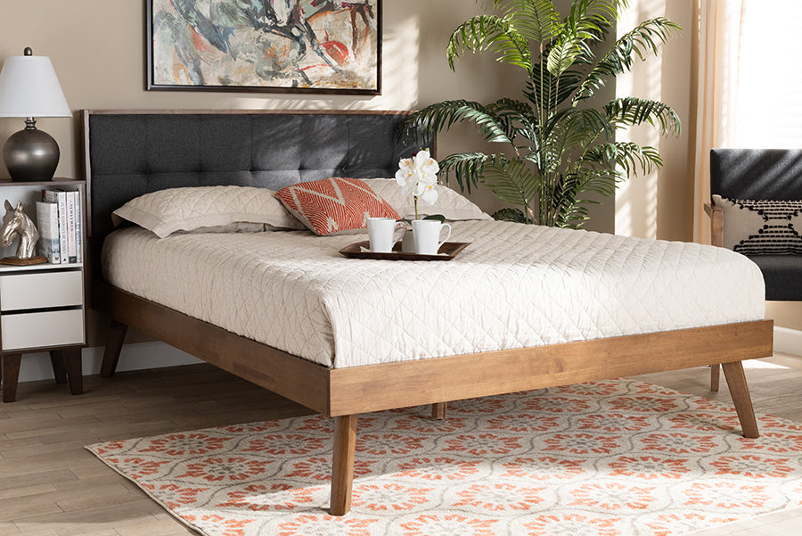 Alke Mid-Century Modern Fabric Upholstered Finished Wood Platform Bed