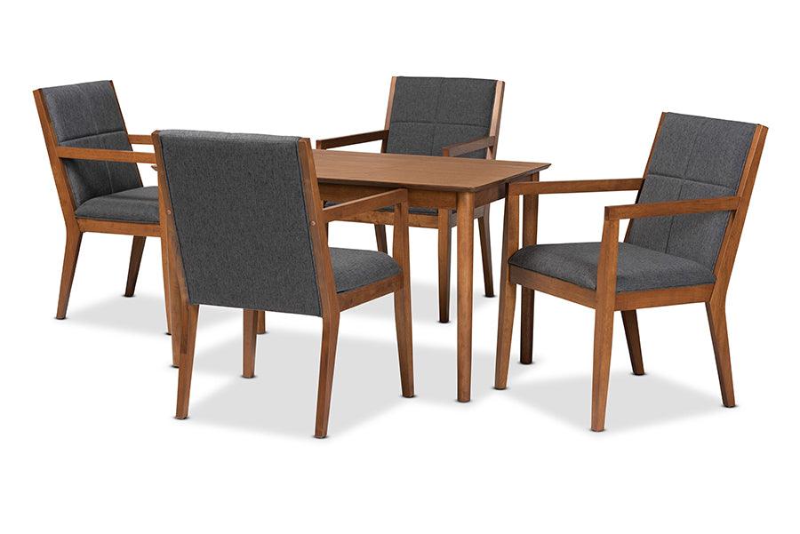 Theresa Mid-Century Modern Dark Fabric Upholstered and Finished Wood 5-Piece Dining Set