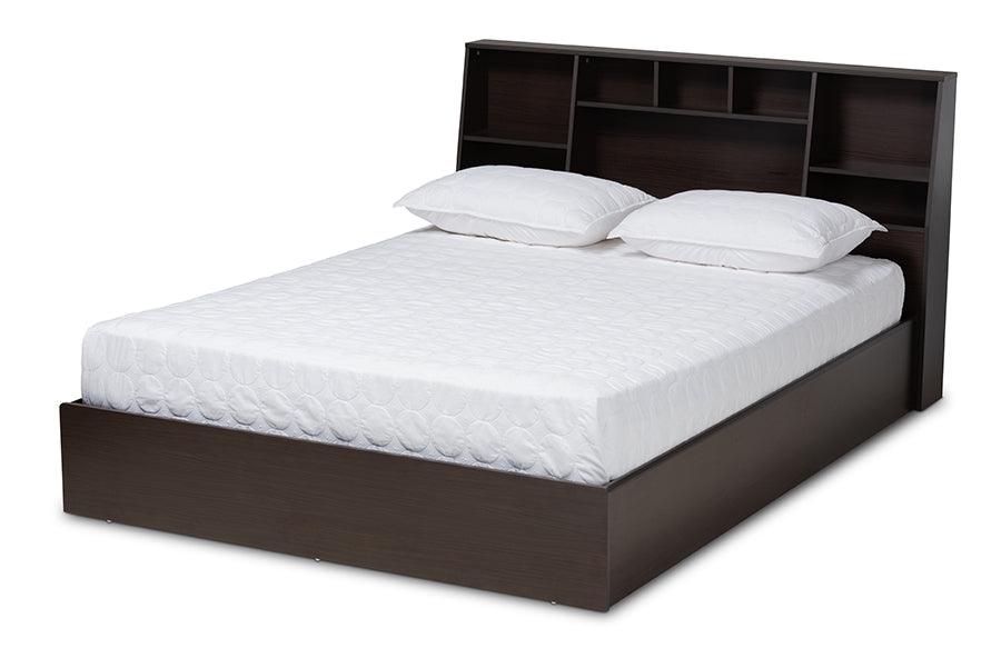 Geoffrey Modern and Contemporary Finished Wood Platform Storage Bed with Shelves