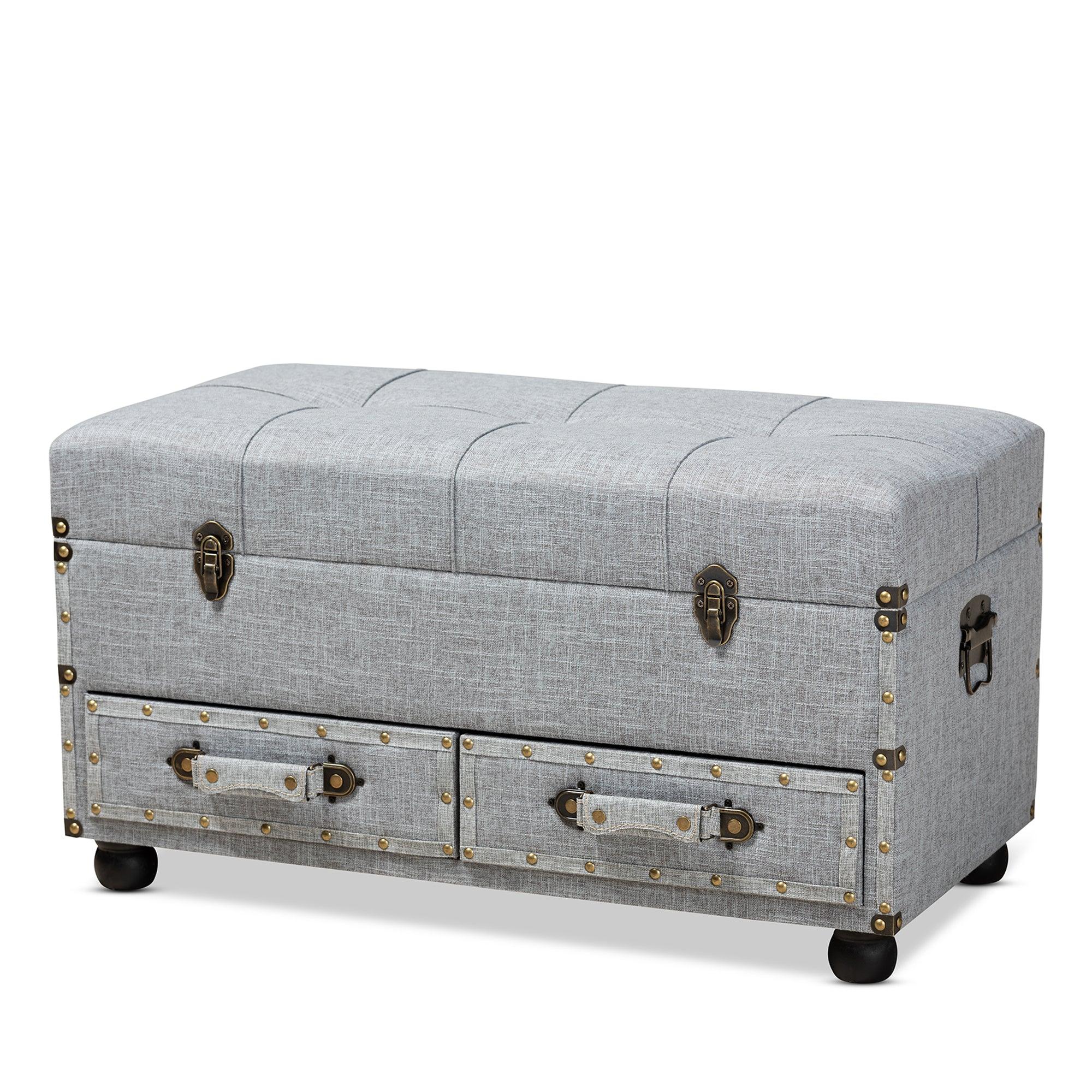 Flynn Modern Transitional Fabric Upholstered 2-Drawer Storage Trunk Ottoman