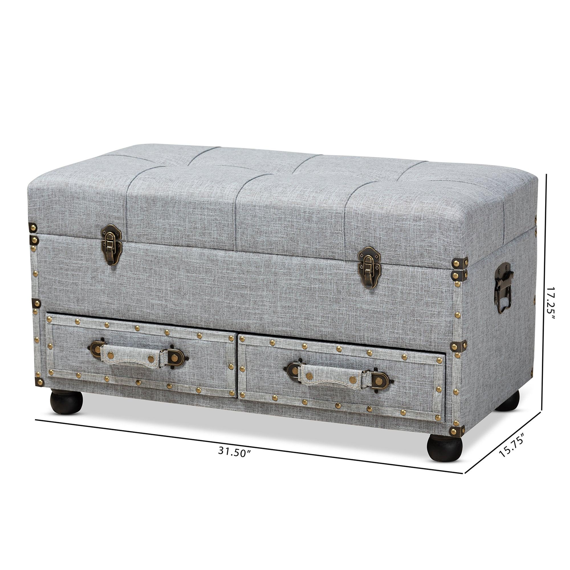 Flynn Modern Transitional Fabric Upholstered 2-Drawer Storage Trunk Ottoman