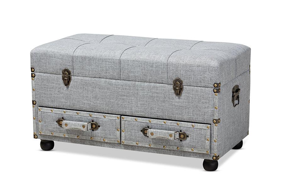 Flynn Modern Transitional Fabric Upholstered 2-Drawer Storage Trunk Ottoman