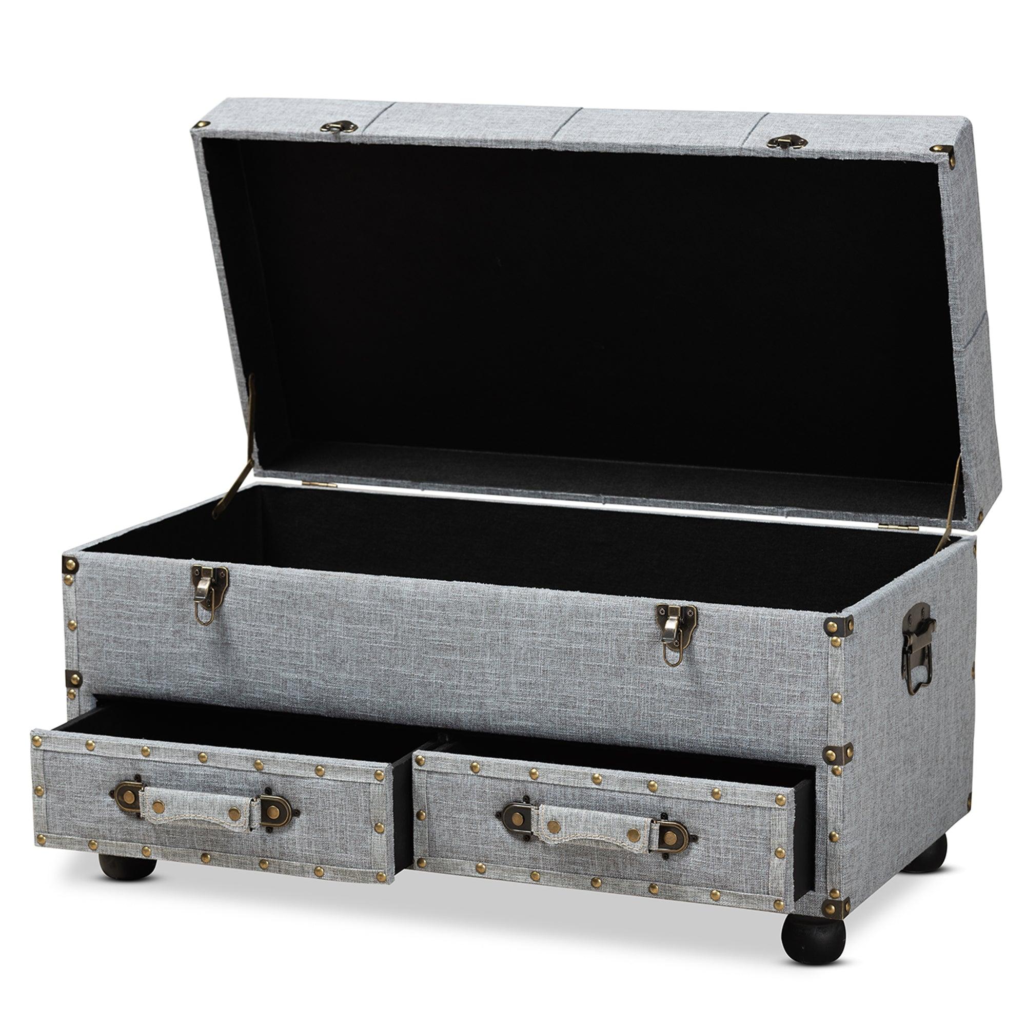 Flynn Modern Transitional Fabric Upholstered 2-Drawer Storage Trunk Ottoman