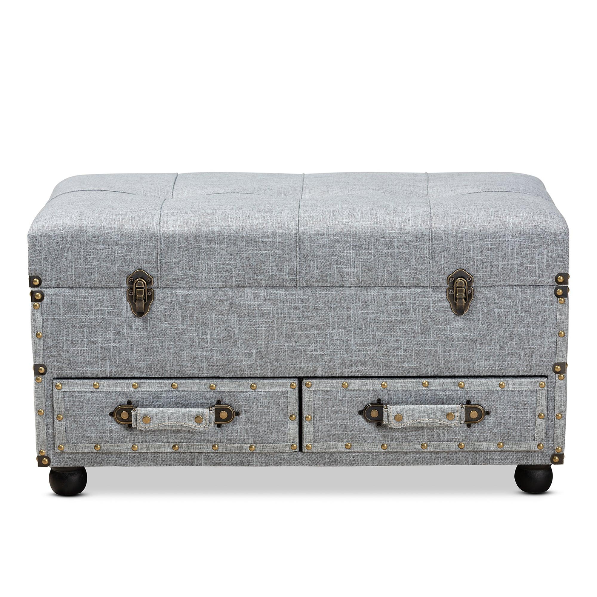 Flynn Modern Transitional Fabric Upholstered 2-Drawer Storage Trunk Ottoman