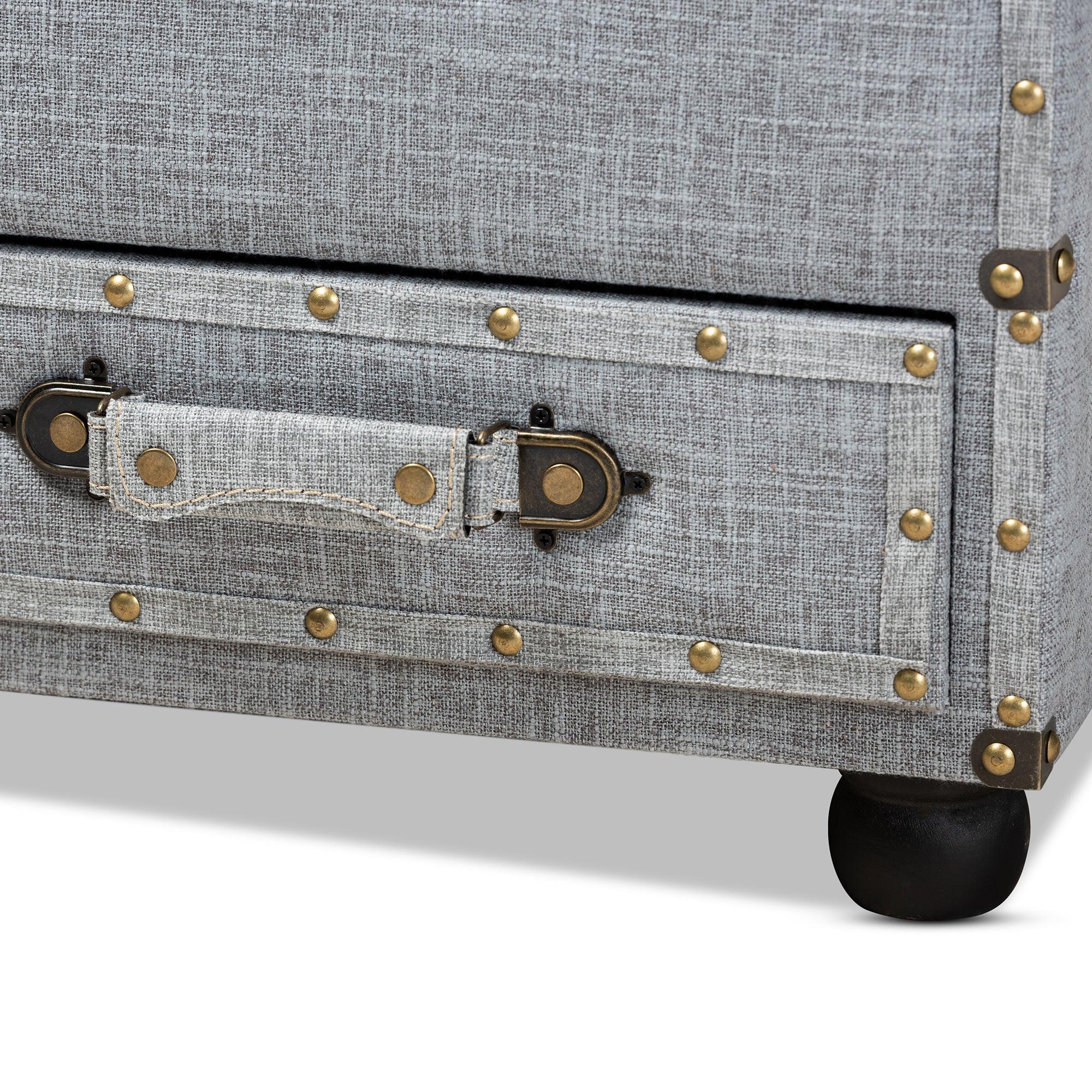 Flynn Modern Transitional Fabric Upholstered 2-Drawer Storage Trunk Ottoman