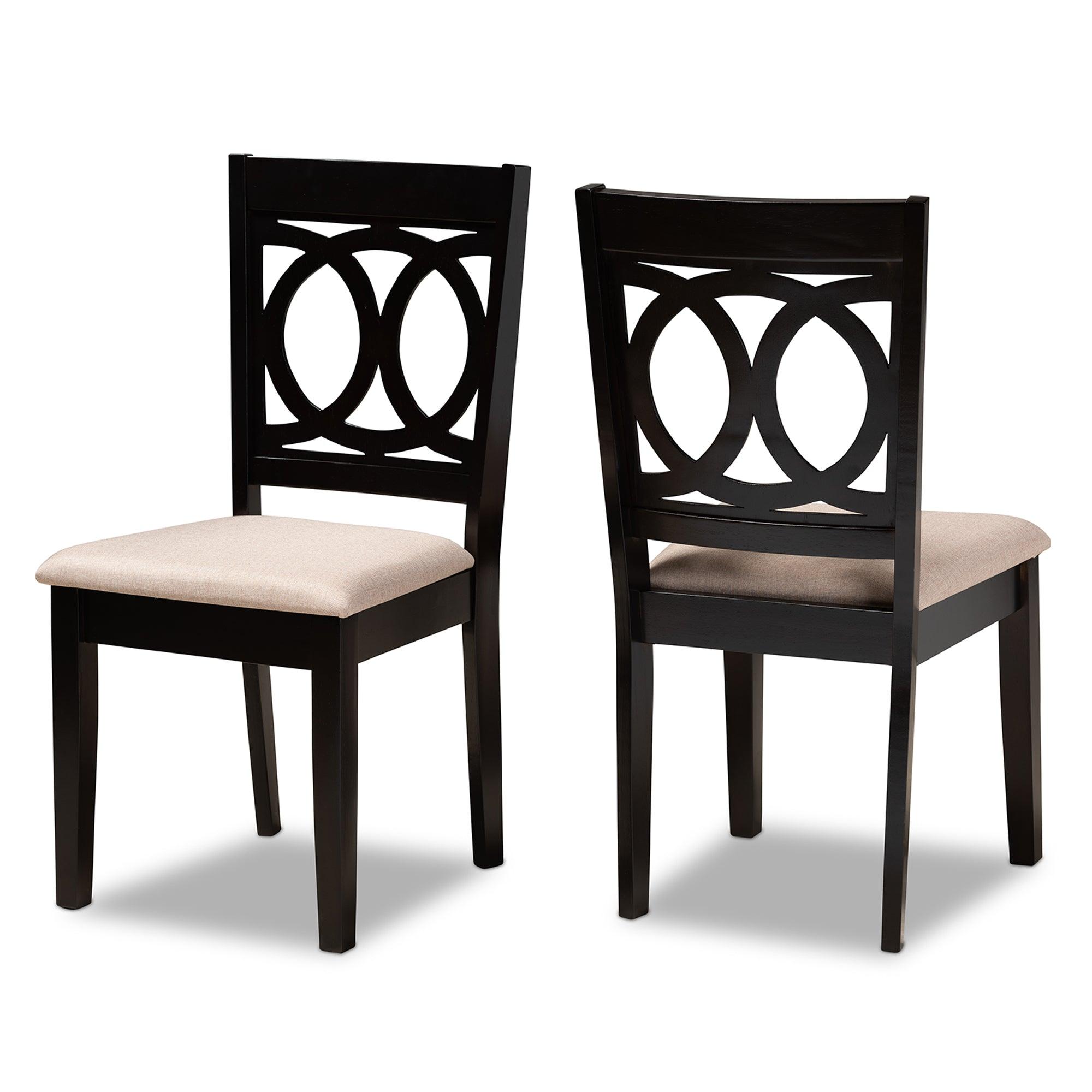 Lenoir Modern and Contemporary Sand Fabric Upholstered Espresso Finished Wood 2-Piece Dining Chair Set Set