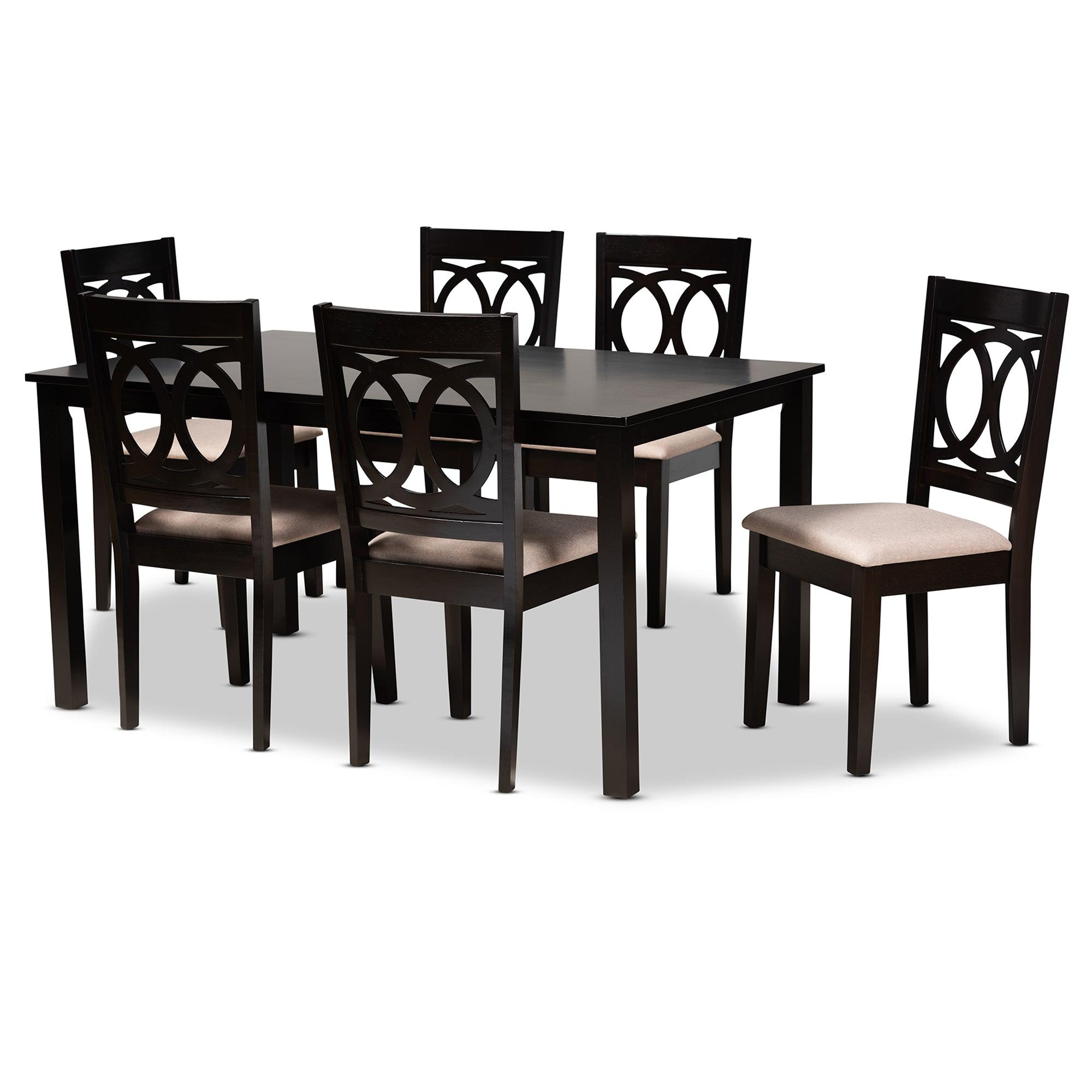 Lenoir Modern and Contemporary Sand Fabric Upholstered Espresso Finished Wood 7-Piece Dining Set