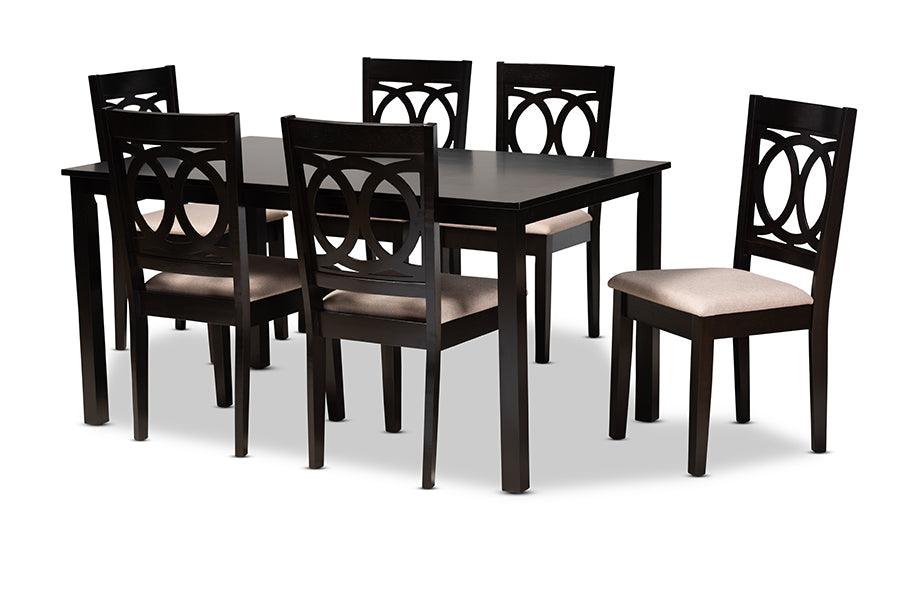 Lenoir Modern and Contemporary Sand Fabric Upholstered Espresso Finished Wood 7-Piece Dining Set