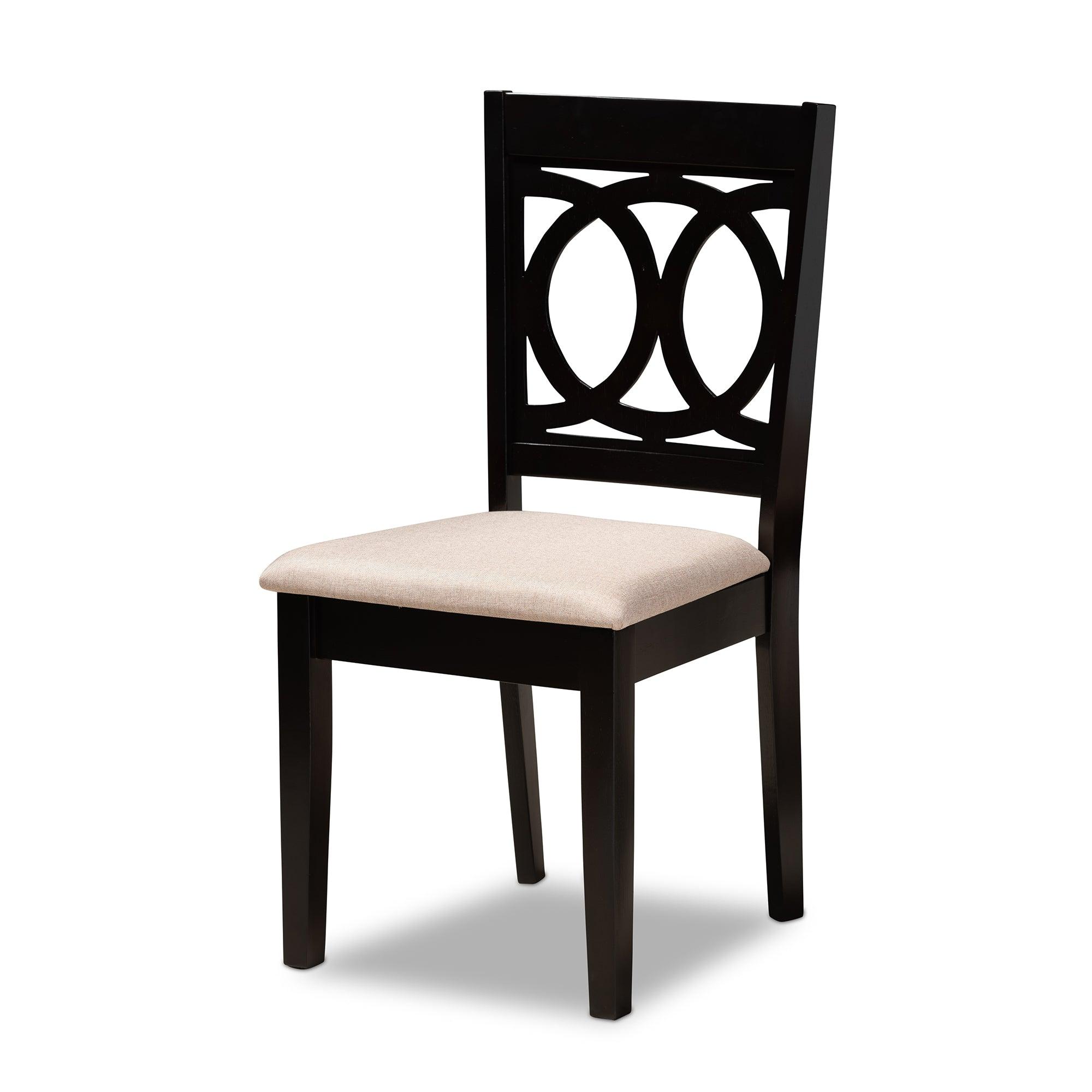 Lenoir Modern and Contemporary Sand Fabric Upholstered Espresso Finished Wood 7-Piece Dining Set