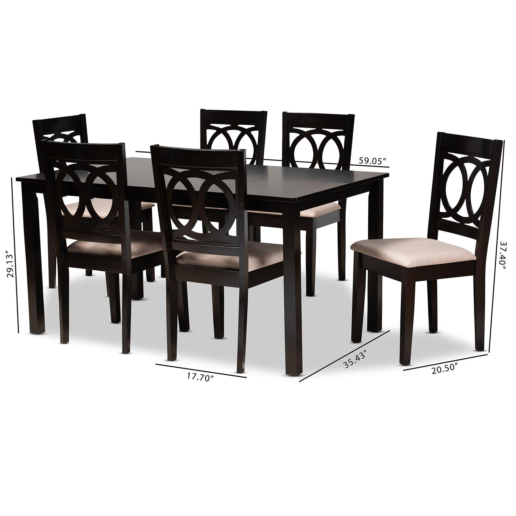 Lenoir Modern and Contemporary Sand Fabric Upholstered Espresso Finished Wood 7-Piece Dining Set