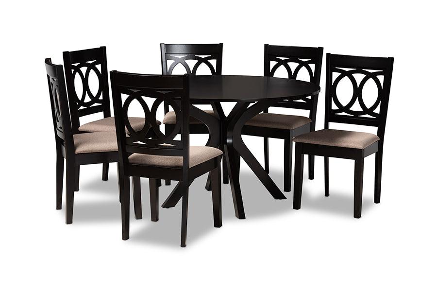 Sanne Modern and Contemporary Sand Fabric Upholstered and Finished Wood 7-Piece Dining Set