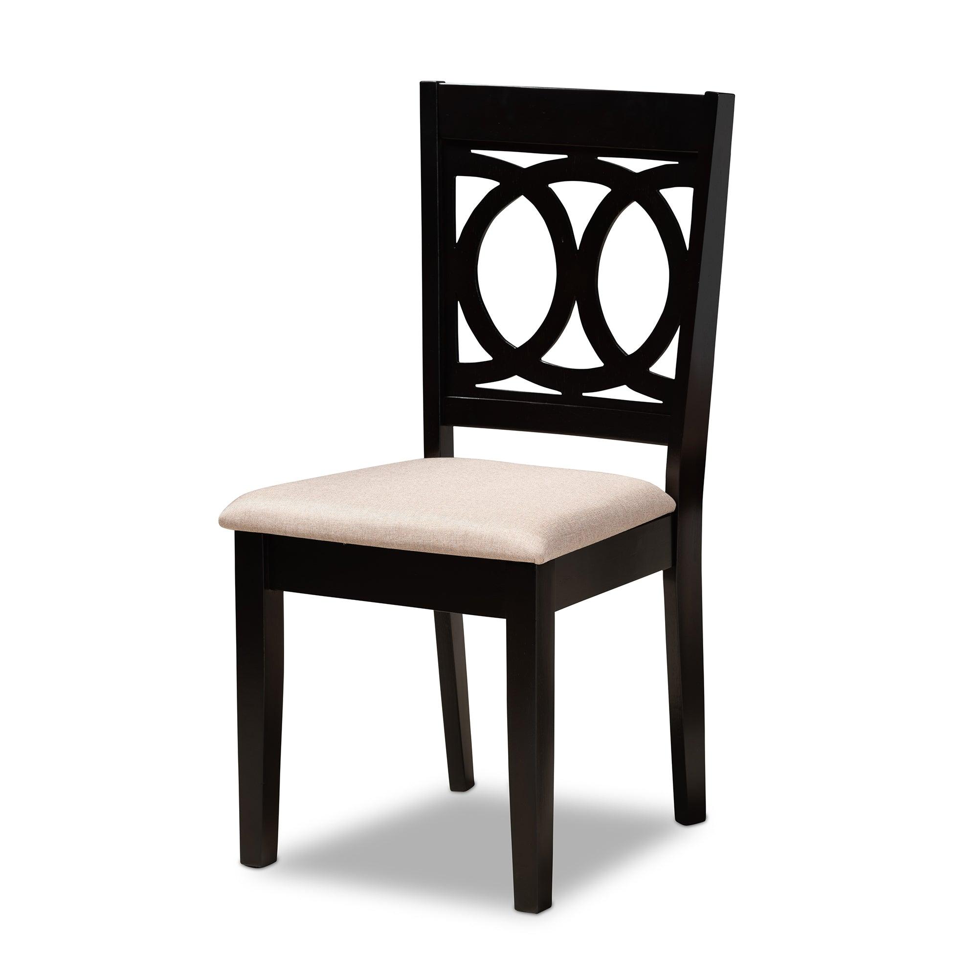 Sanne Modern and Contemporary Sand Fabric Upholstered and Finished Wood 7-Piece Dining Set