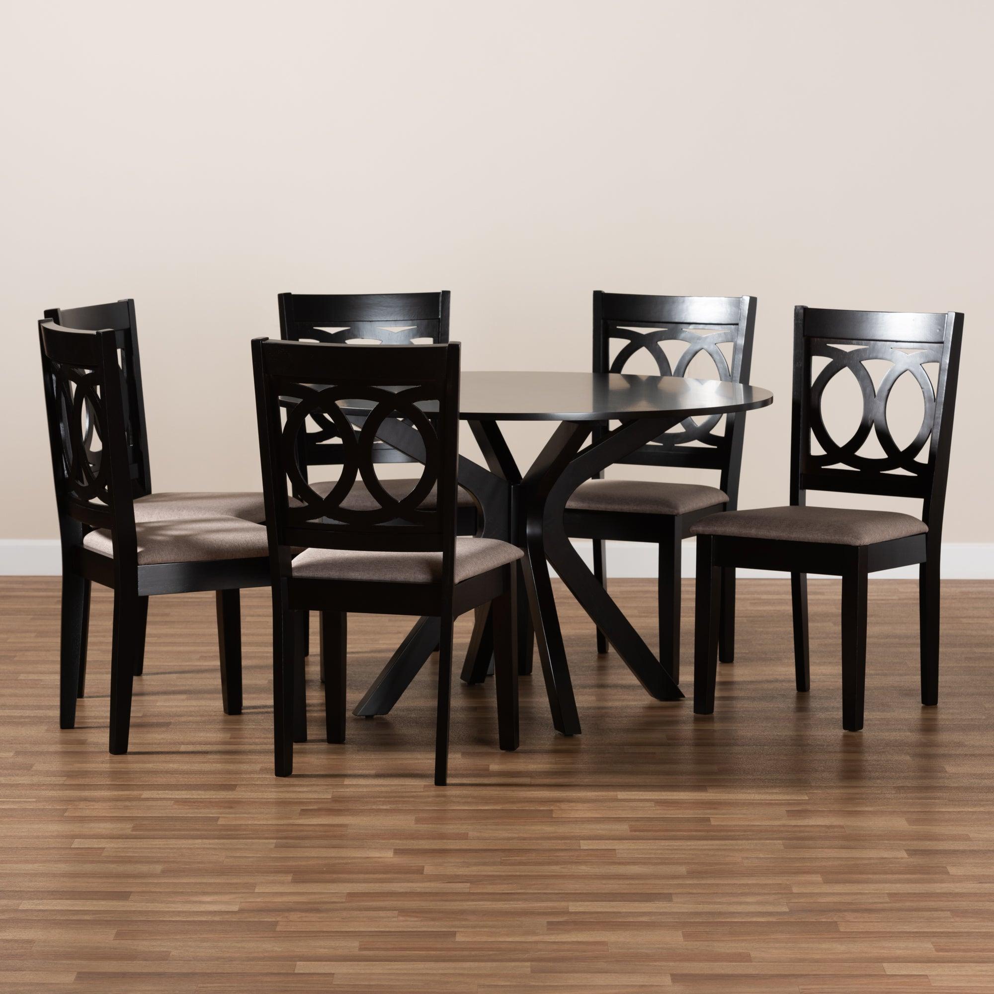 Sanne Modern and Contemporary Sand Fabric Upholstered and Finished Wood 7-Piece Dining Set