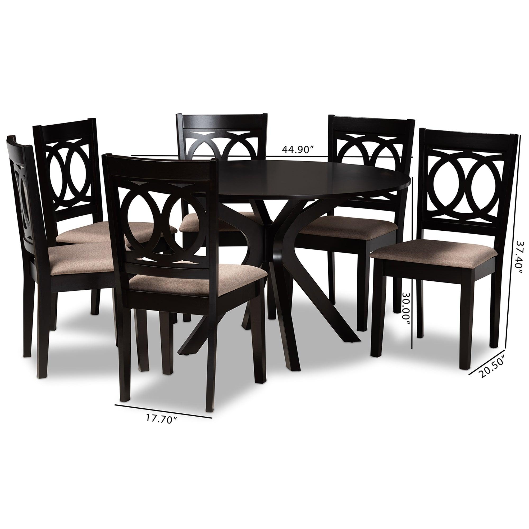 Sanne Modern and Contemporary Sand Fabric Upholstered and Finished Wood 7-Piece Dining Set