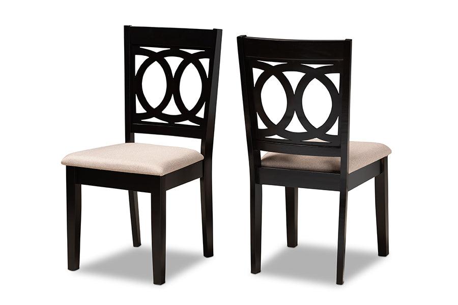 Lenoir Modern and Contemporary Sand Fabric Upholstered Espresso Finished Wood 2-Piece Dining Chair Set Set