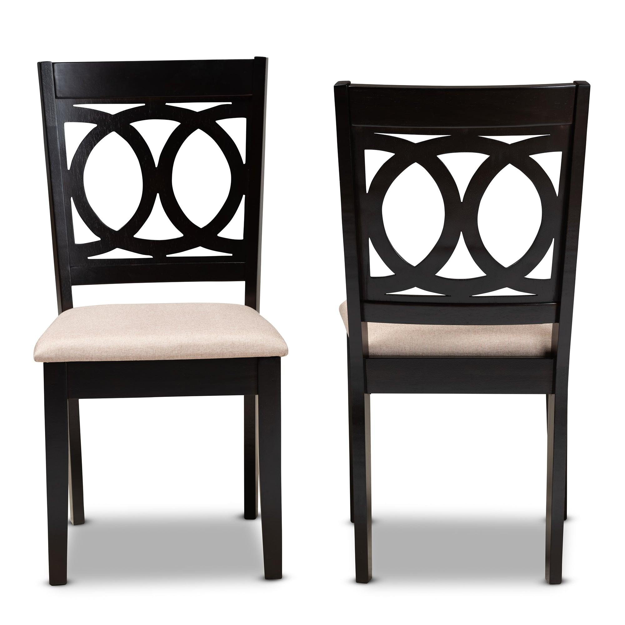 Lenoir Modern and Contemporary Sand Fabric Upholstered Espresso Finished Wood 2-Piece Dining Chair Set Set