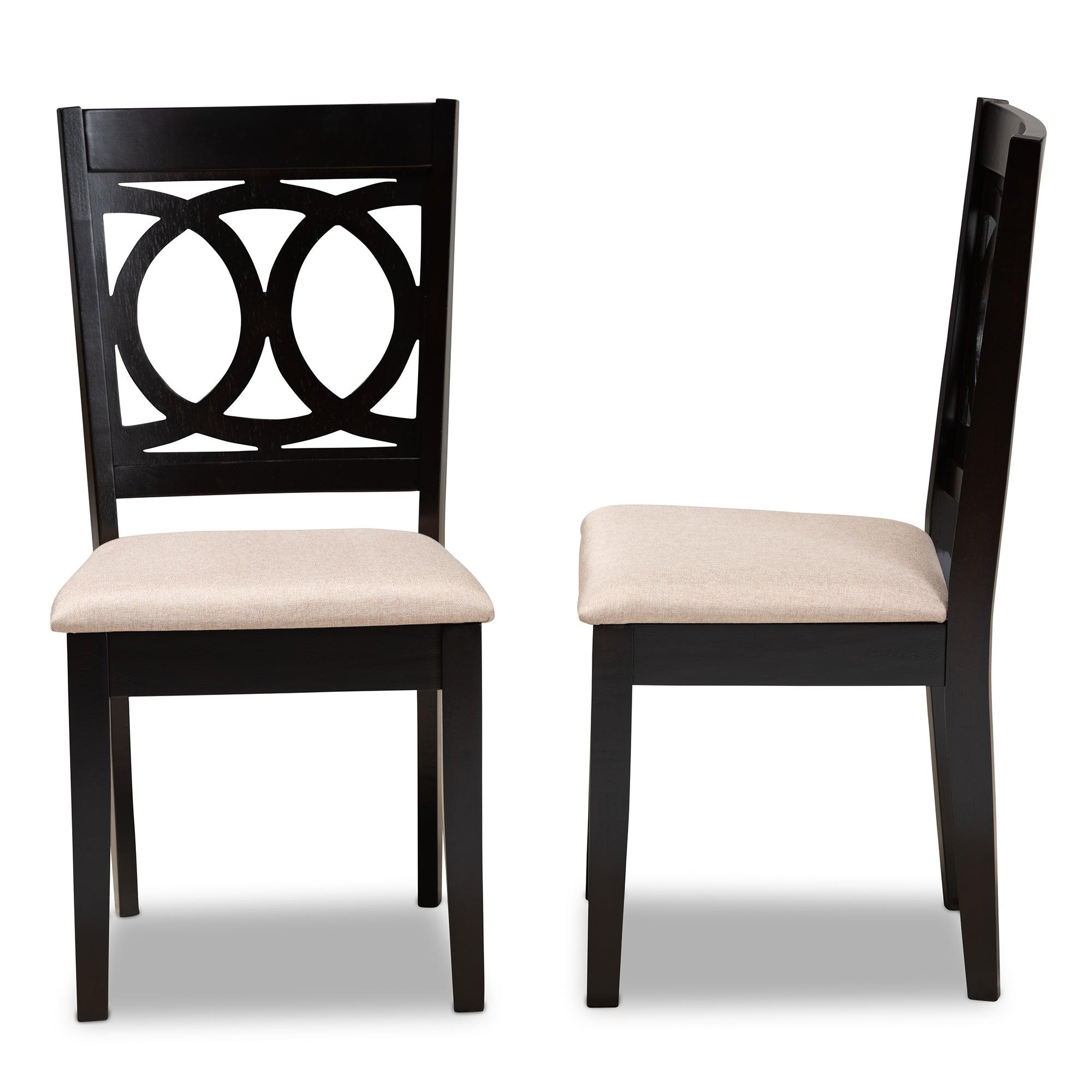 Lenoir Modern and Contemporary Sand Fabric Upholstered Espresso Finished Wood 2-Piece Dining Chair Set Set