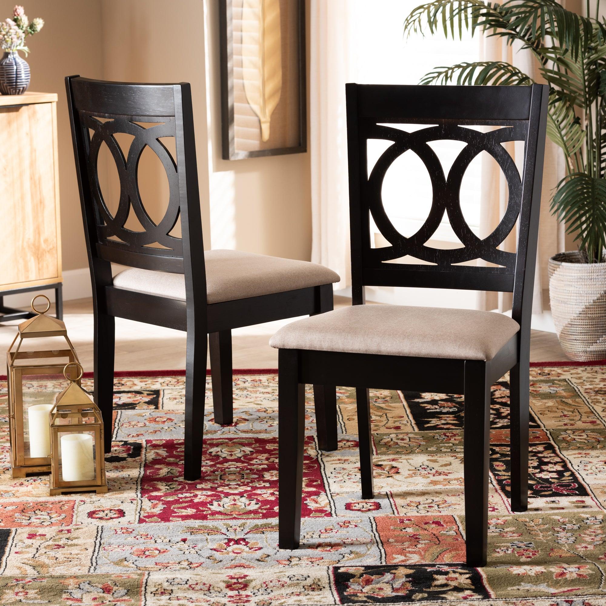 Lenoir Modern and Contemporary Sand Fabric Upholstered Espresso Finished Wood 2-Piece Dining Chair Set Set