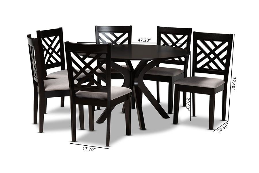 Norah Modern and Contemporary Fabric Upholstered and Finished Wood 7-Piece Dining Set