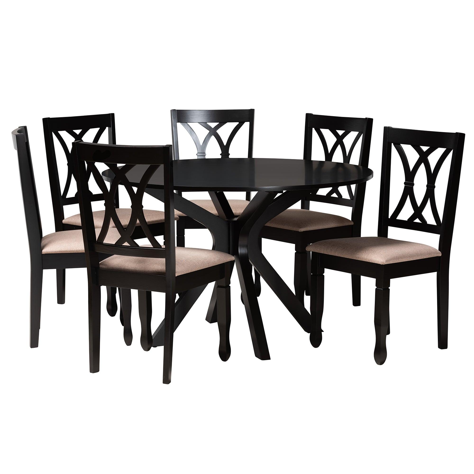 Maya Modern Fabric and Espresso Finished Wood 7-Piece Dining Set