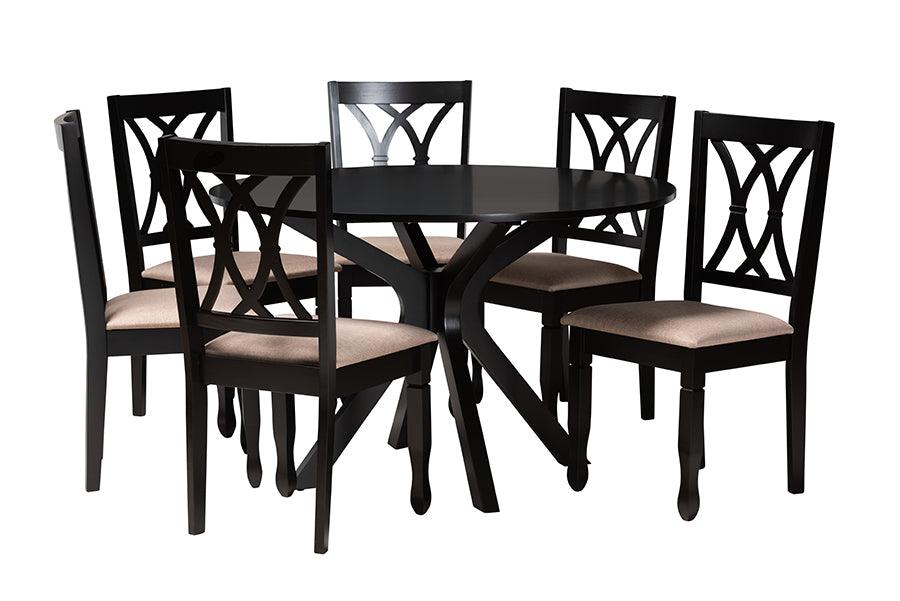 Maya Modern Fabric and Espresso Finished Wood 7-Piece Dining Set