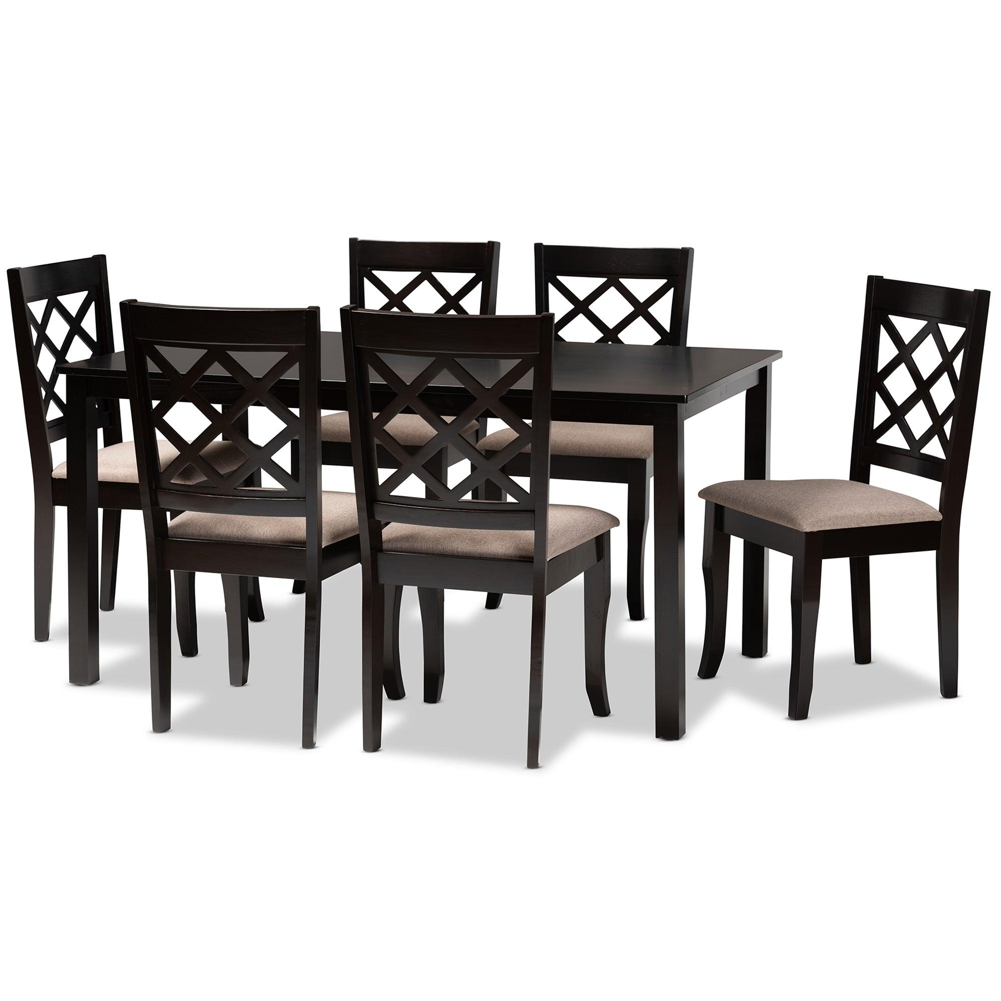 Verner Modern and Contemporary Sand Fabric Upholstered Finished 7-Piece Wood Dining Set