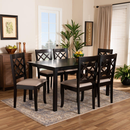 Verner Modern and Contemporary Sand Fabric Upholstered Finished 7-Piece Wood Dining Set