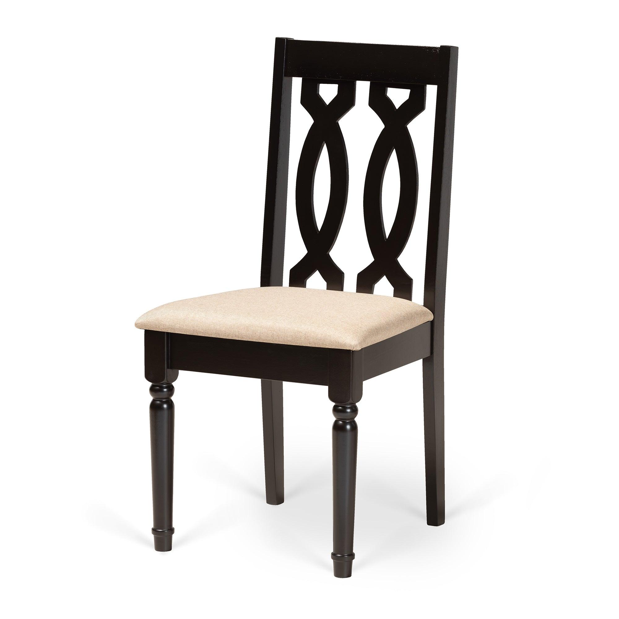 Cherese Modern and Contemporary Sand Fabric Upholstered and Finished Wood 7-Piece Dining Set