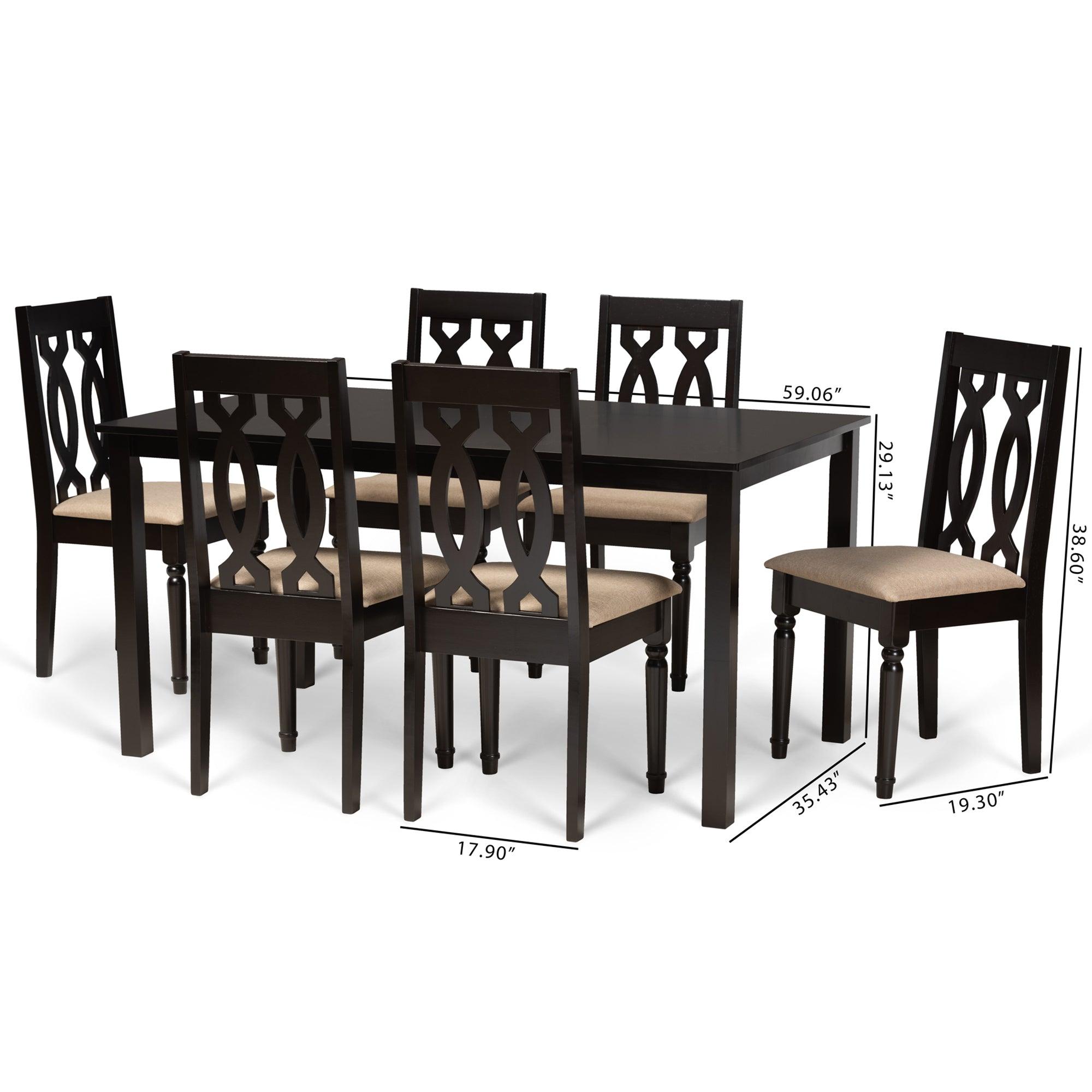 Cherese Modern and Contemporary Sand Fabric Upholstered and Finished Wood 7-Piece Dining Set
