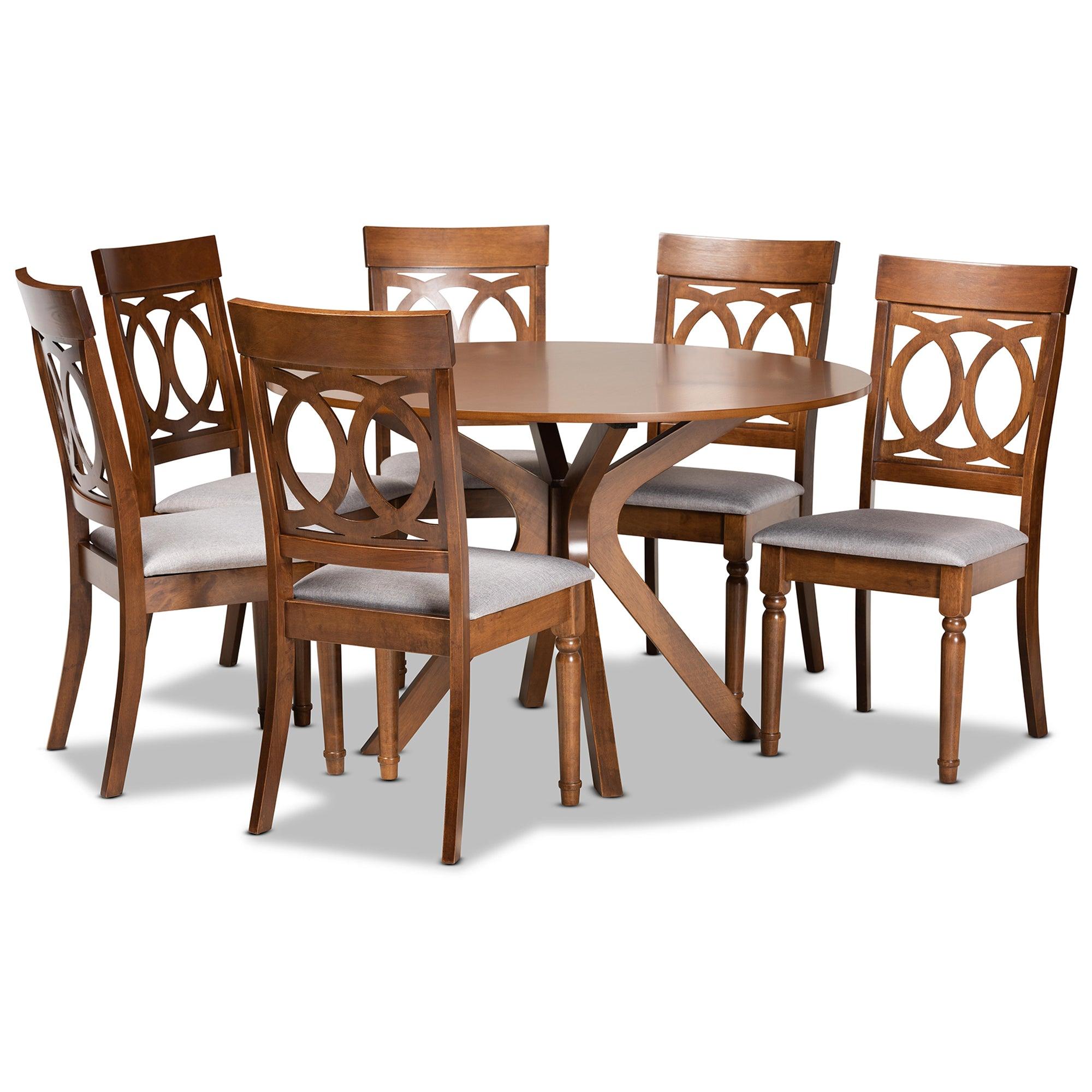 Jessie Modern and Contemporary Fabric Upholstered and Finished Wood 7-Piece Dining Set