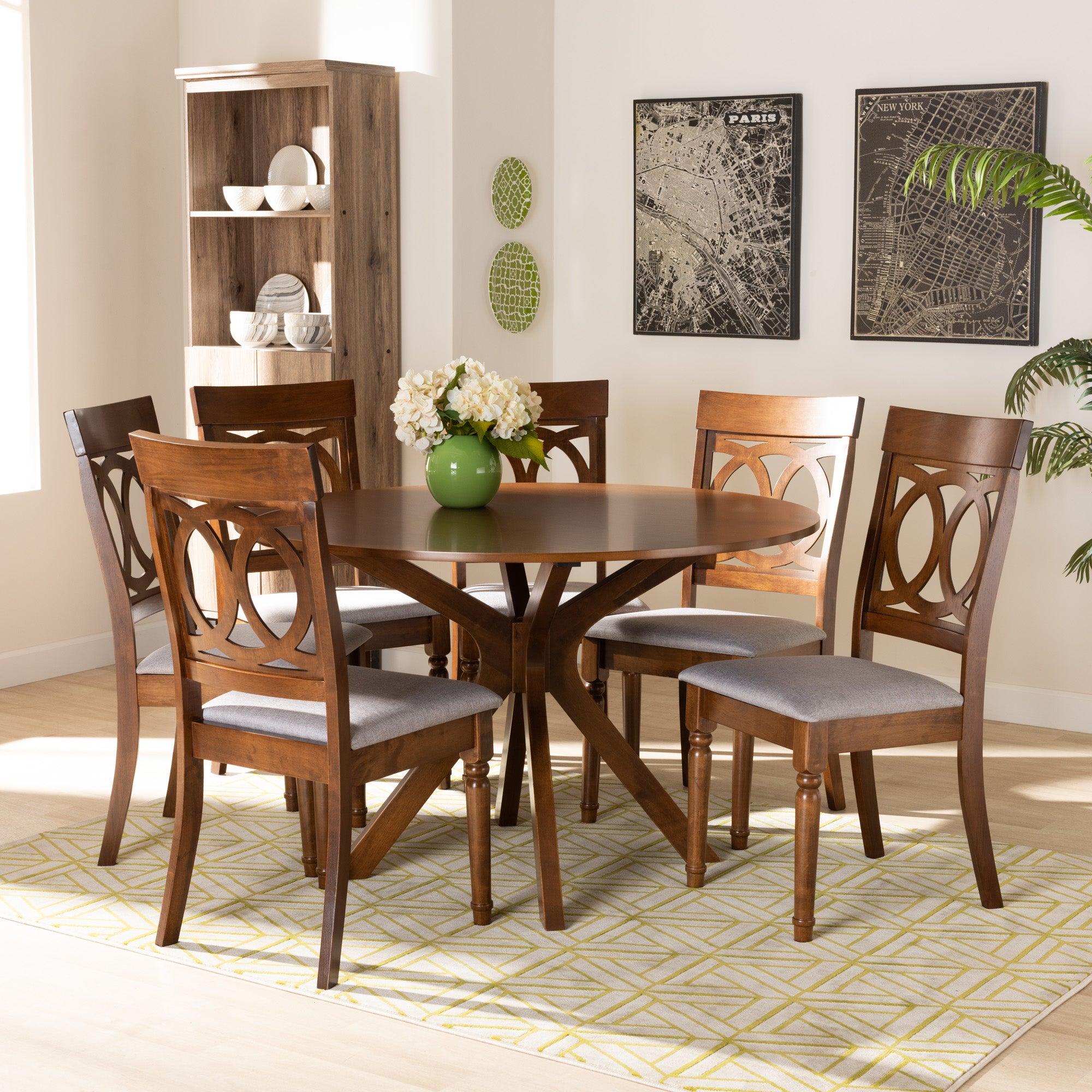 Jessie Modern and Contemporary Fabric Upholstered and Finished Wood 7-Piece Dining Set