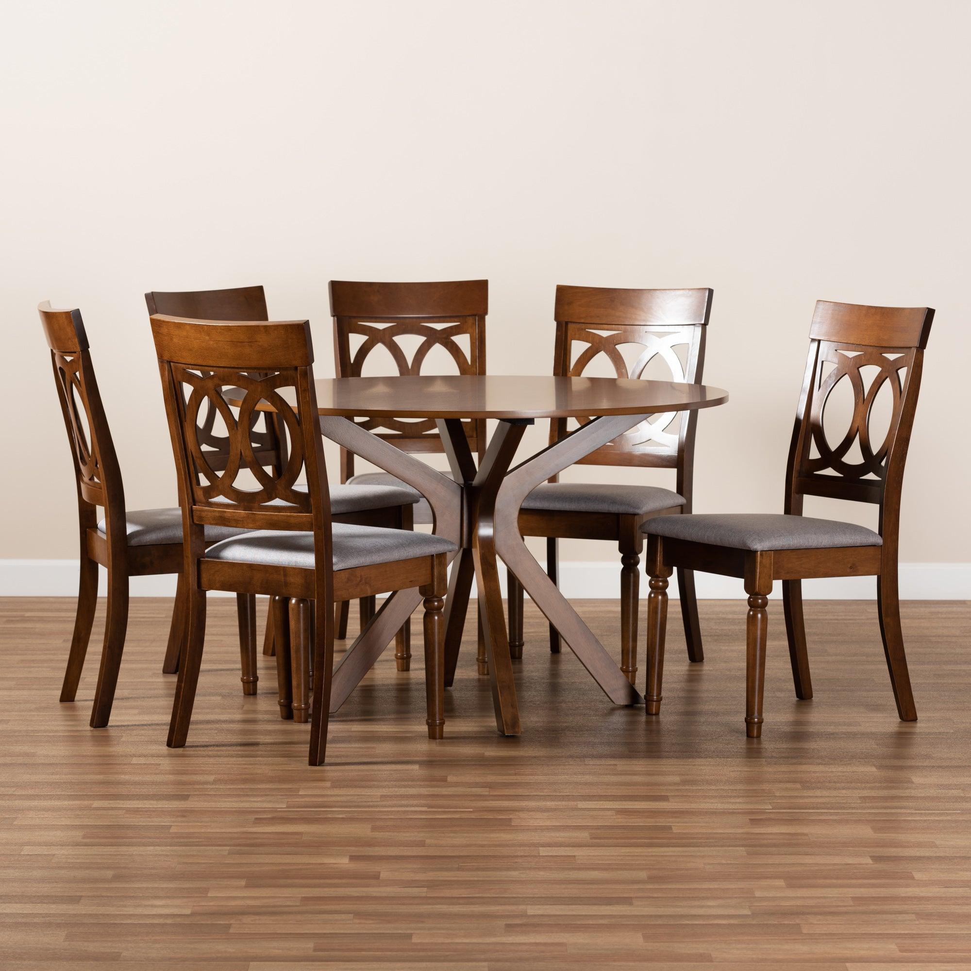 Jessie Modern and Contemporary Fabric Upholstered and Finished Wood 7-Piece Dining Set