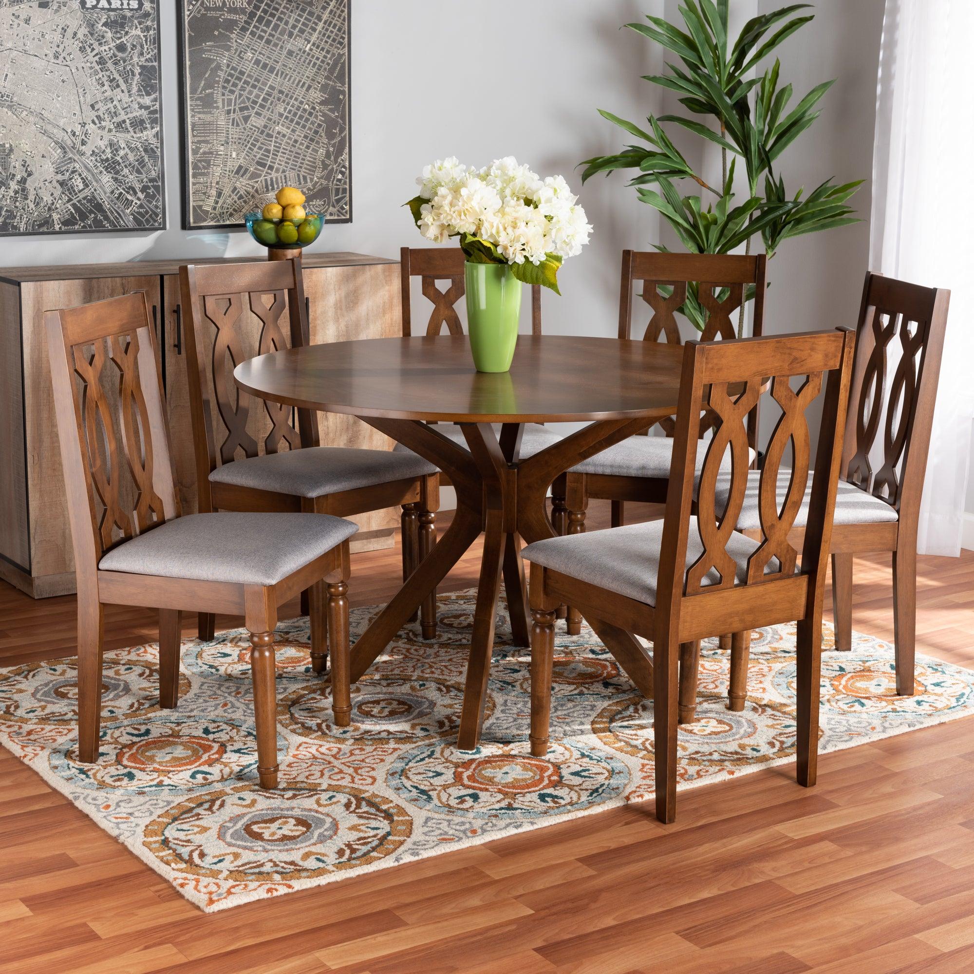 Callie Modern and Contemporary Fabric Upholstered and Finished Wood 7-Piece Dining Set