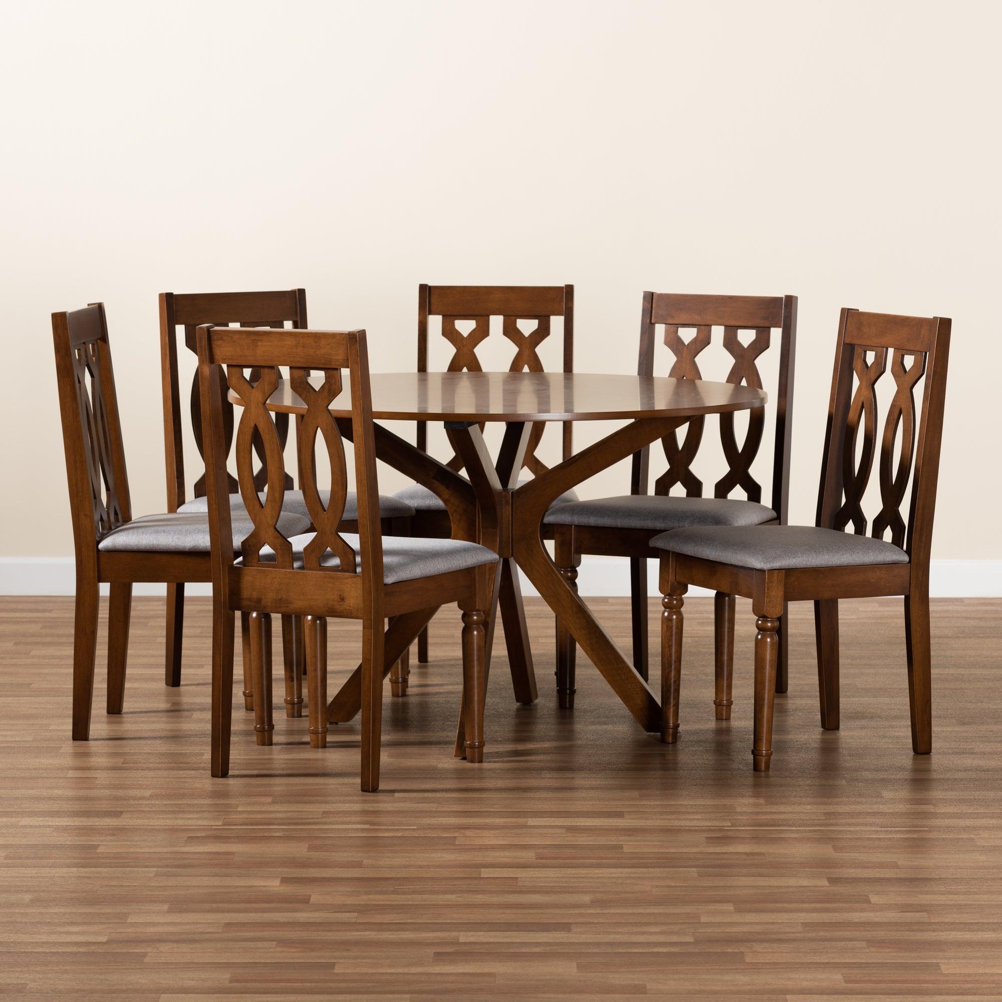 Callie Modern and Contemporary Fabric Upholstered and Finished Wood 7-Piece Dining Set