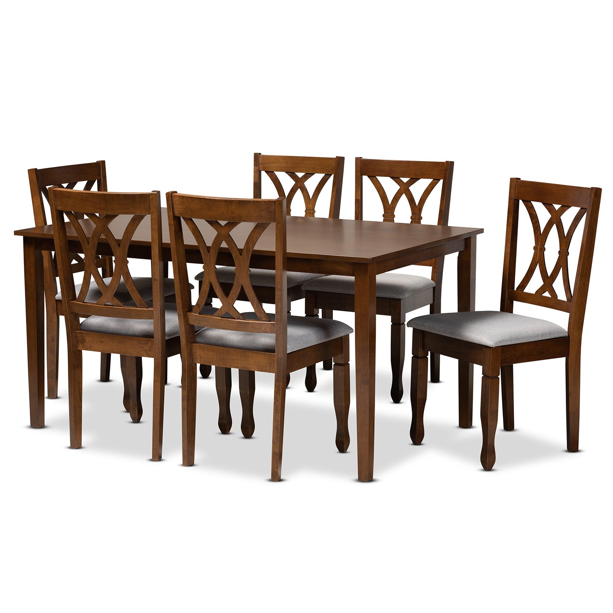 Augustine Modern and Contemporary Fabric Upholstered and Finished Wood 7-Piece Dining Set