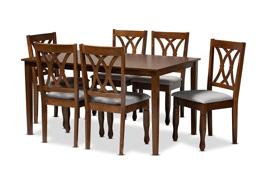 Augustine Modern and Contemporary Fabric Upholstered and Finished Wood 7-Piece Dining Set