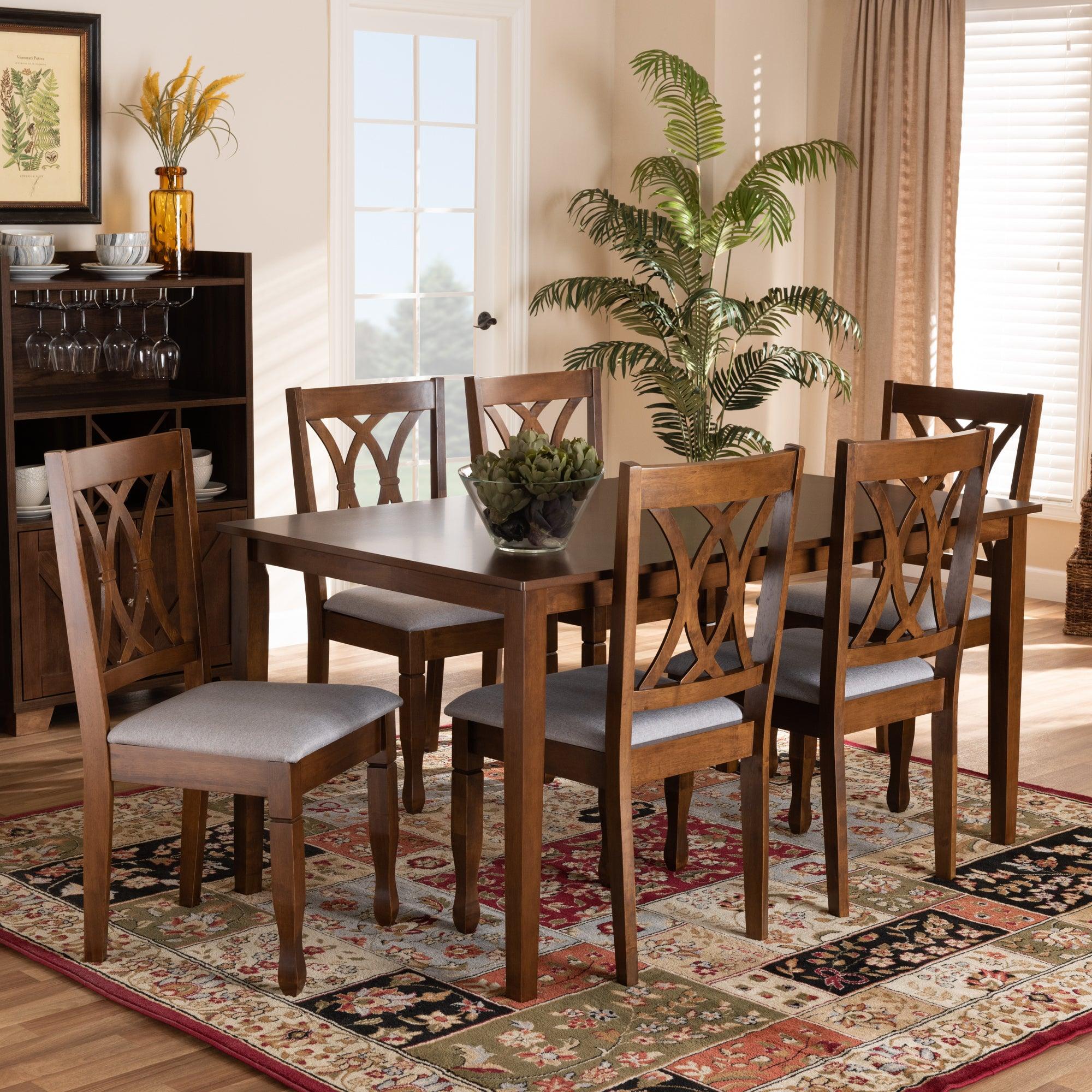 Augustine Modern and Contemporary Fabric Upholstered and Finished Wood 7-Piece Dining Set
