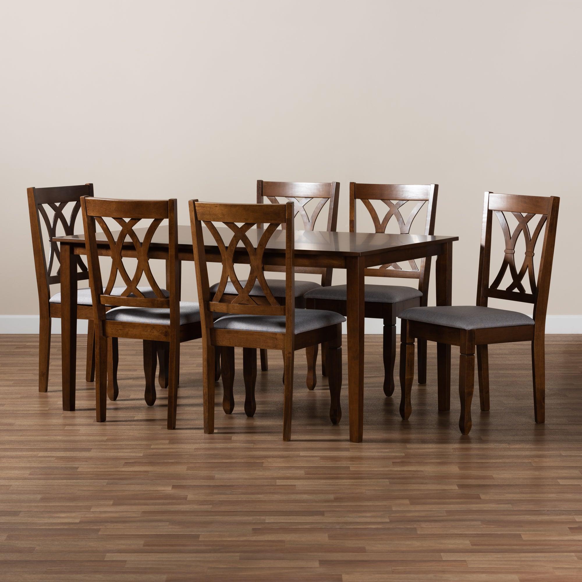 Augustine Modern and Contemporary Fabric Upholstered and Finished Wood 7-Piece Dining Set