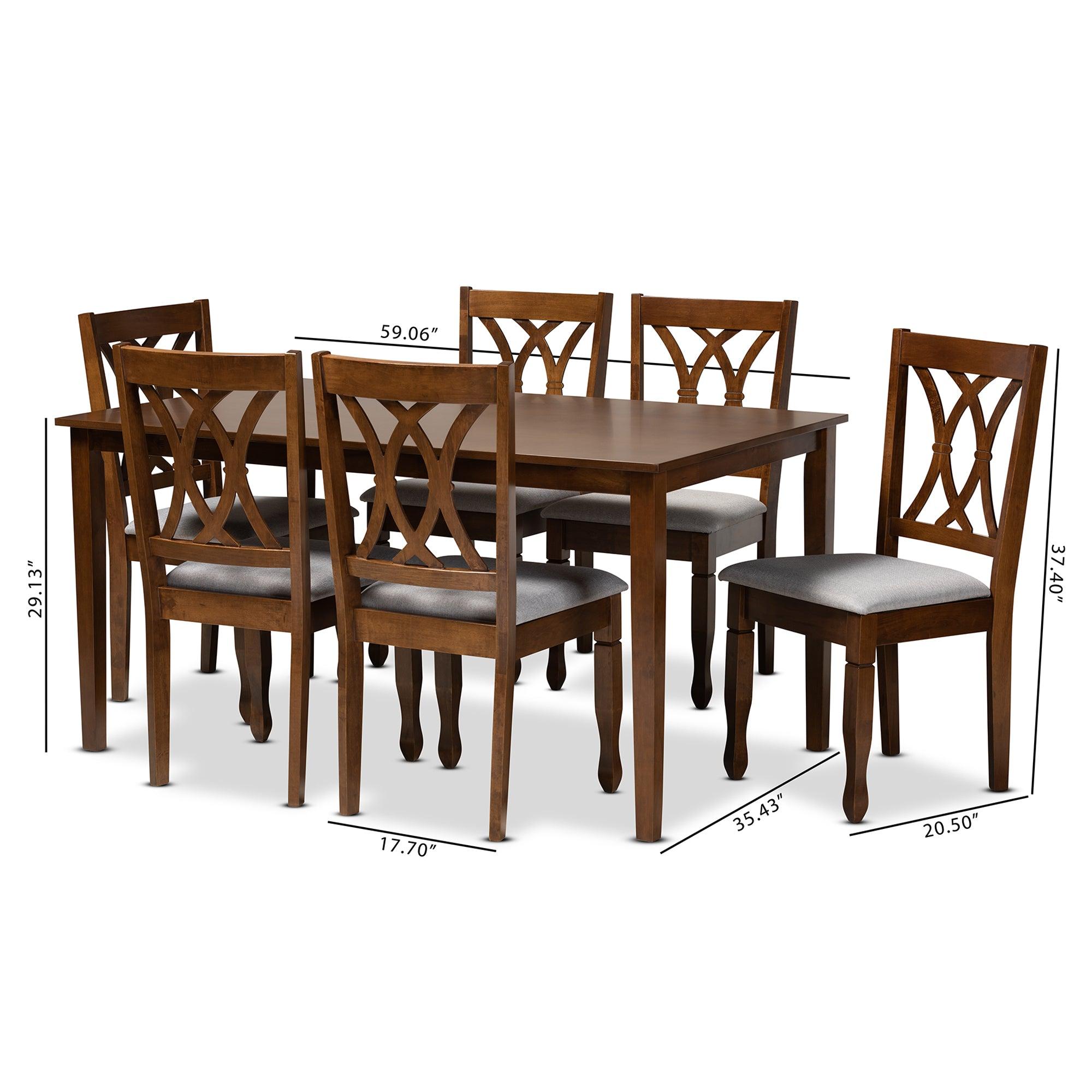 Augustine Modern and Contemporary Fabric Upholstered and Finished Wood 7-Piece Dining Set