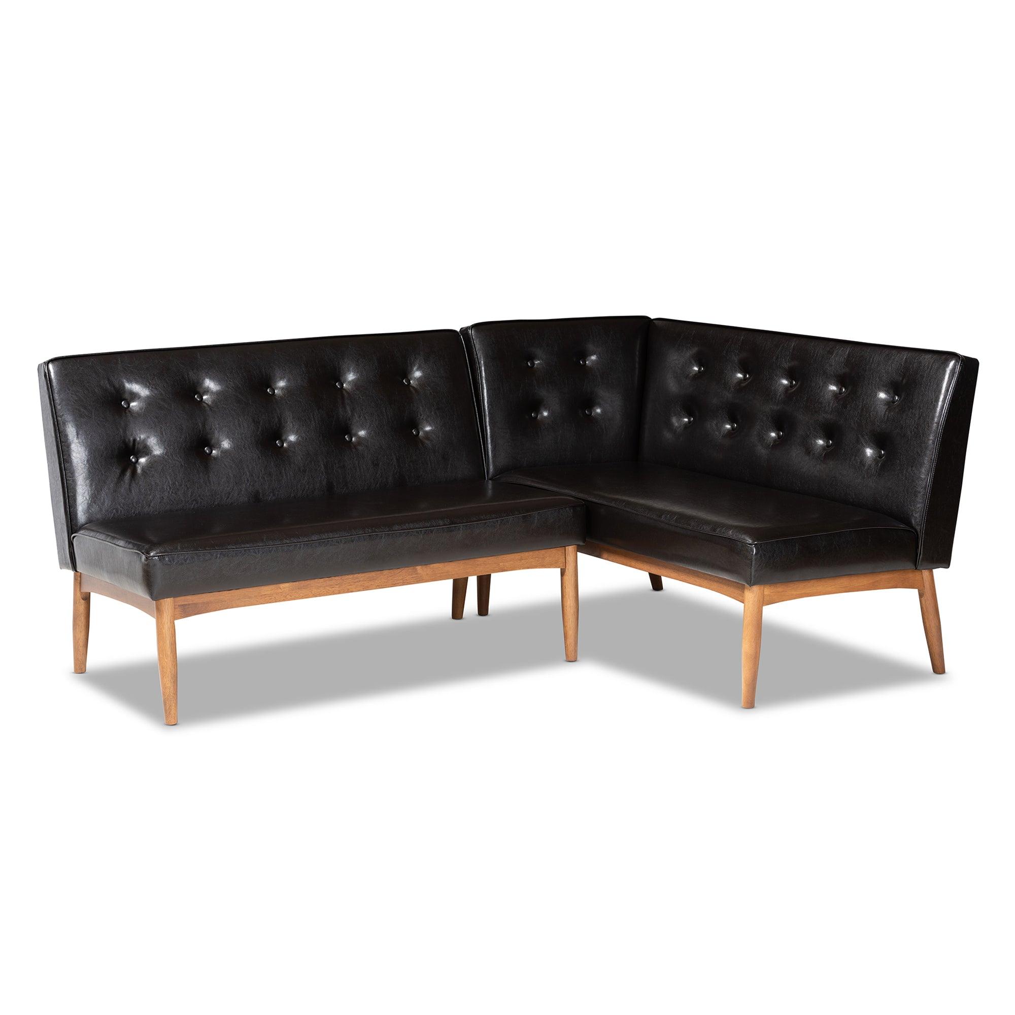 Arvid Mid-Century Modern Faux Leather Upholstered 2-Piece Wood Dining Nook Banquette Set