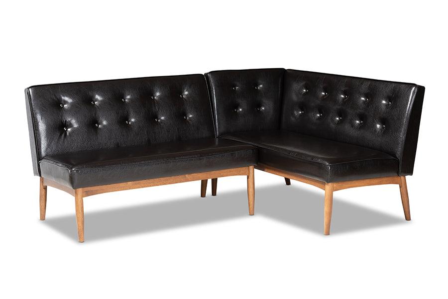 Arvid Mid-Century Modern Faux Leather Upholstered 2-Piece Wood Dining Nook Banquette Set