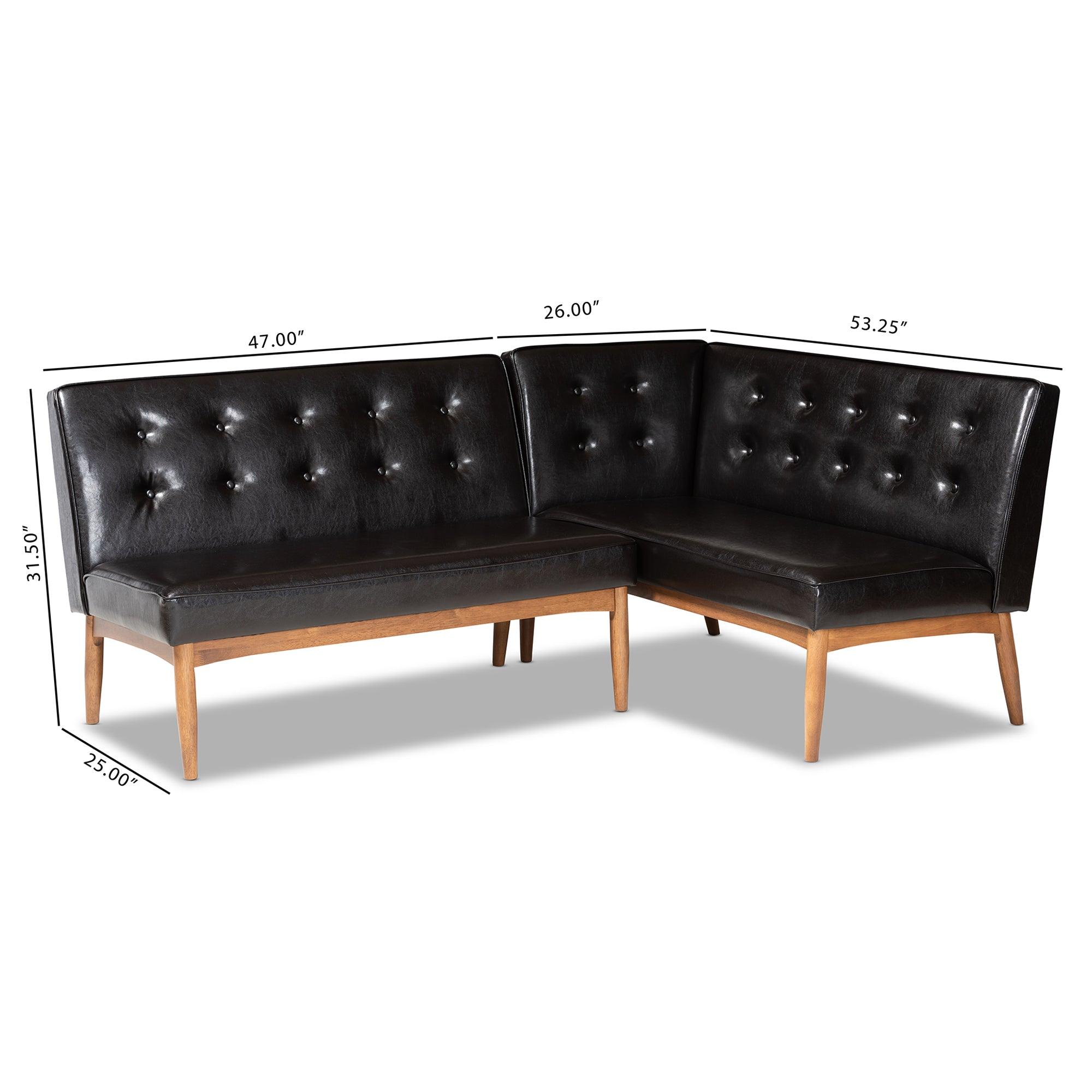 Arvid Mid-Century Modern Faux Leather Upholstered 2-Piece Wood Dining Nook Banquette Set
