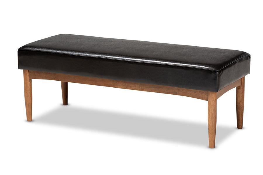 Arvid Mid-Century Modern Faux Leather Upholstered Wood Dining Bench