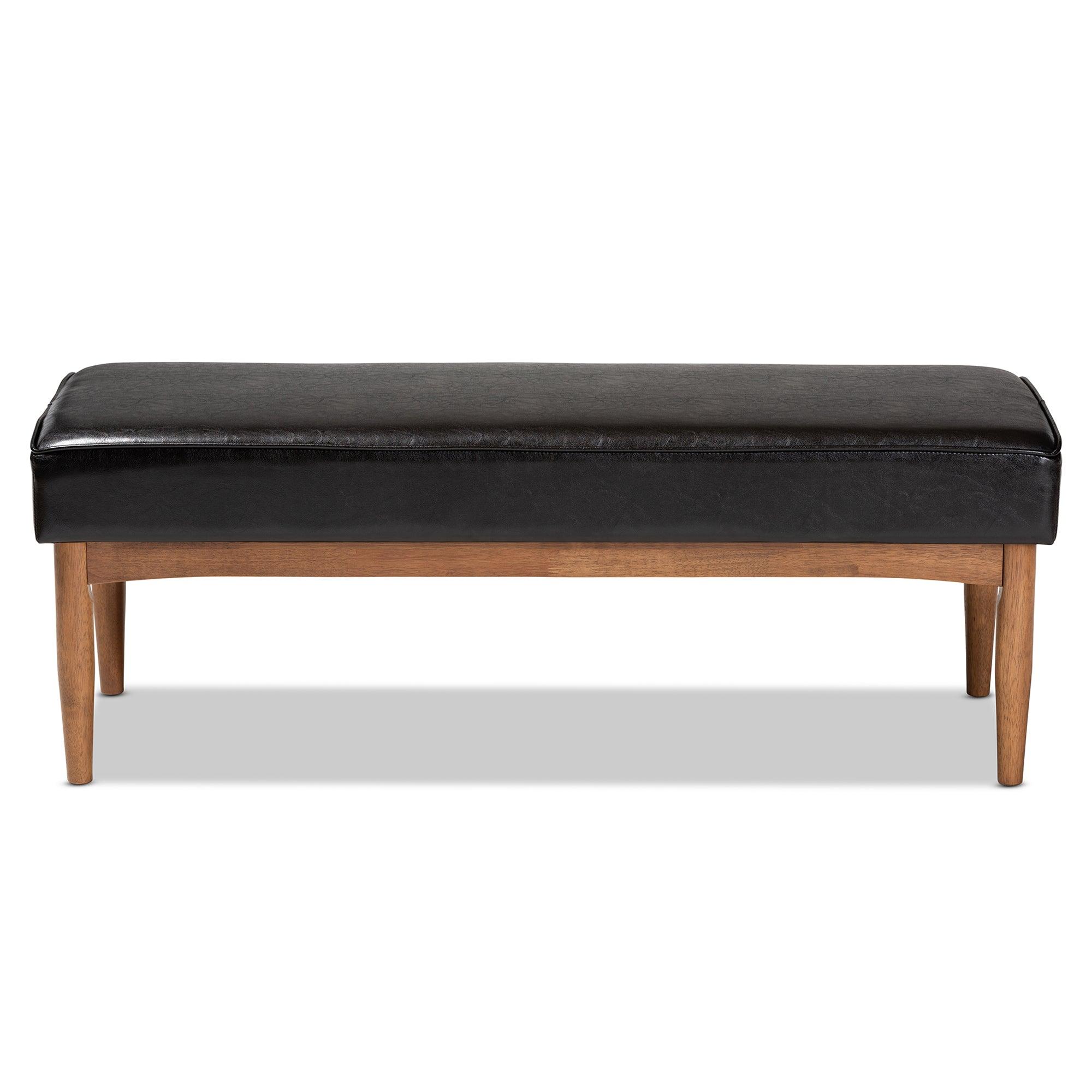 Arvid Mid-Century Modern Faux Leather Upholstered Wood Dining Bench